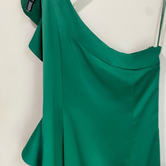 Mango Dark Green One-Shoulder Rose Ruffle Maxi Dress Size 8 - Picture 7 of 10